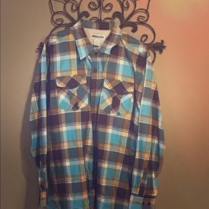 Men’s blue plaid button up shirt 3X